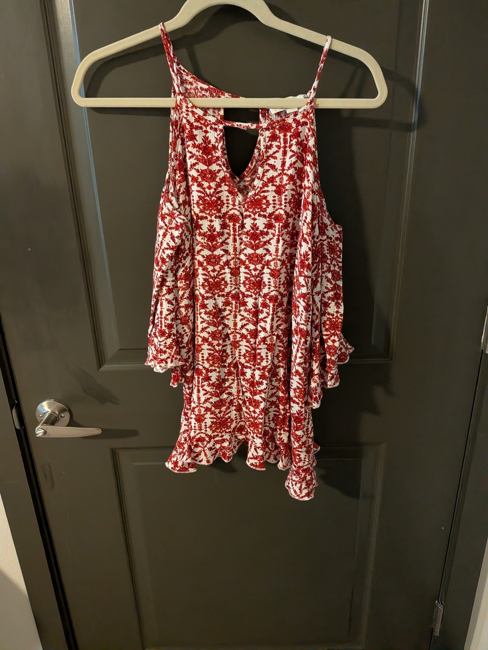 Cold-Shoulder Red Floral Print Women's Top